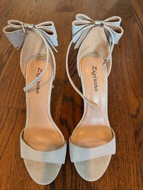 Zigi Soho Sparkling Silver Bow Back Ankle-Strap Heels